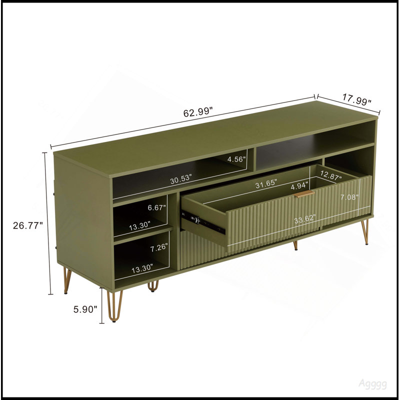 Meuble télé en vert olive, 26.77" H x 62.99" W x 17.99" D
