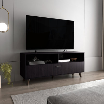 Meuble télé, 1 porte, 2 tablettes, wengé noir