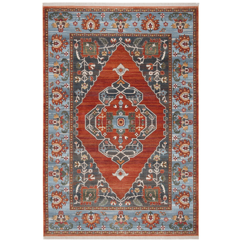 Tapis rouille / bleu en coton persan Preble, Rectangle 4 pi x 6 pi