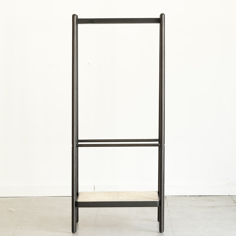 Solid Oak Wood Garment Rack with Shelves and Trapezoidal Structure
