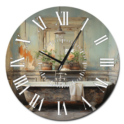 Bathroom Vintage Charm II - Bathroom White Face Wall Clock