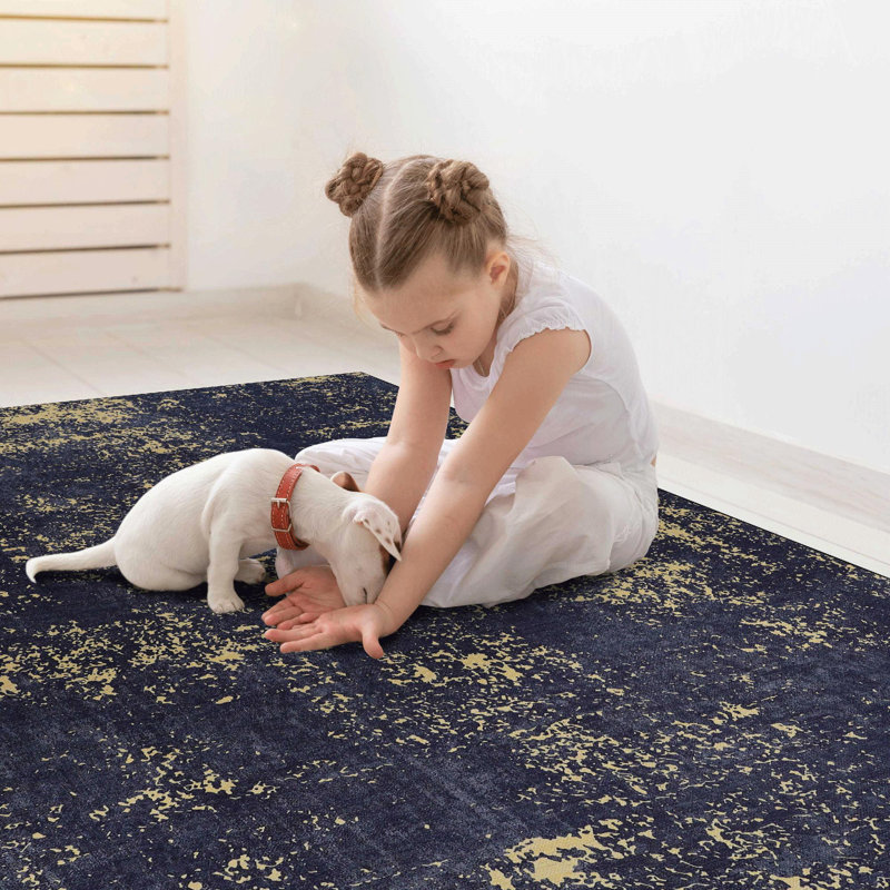 Tapis noir et doré lavable 2 pi x 3 pi, Rectangulaire 2 pi x 3 pi