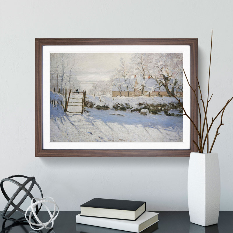 The Magpie by Claude Monet - Picture Frame Painting on MDF, 27cm H x 36cm W x 2cm D, Walnut Framed