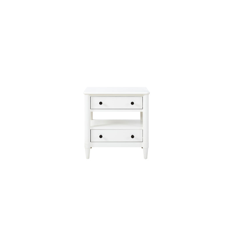 Table de chevet ouverte à finition blanche avec 2 tiroirs de rangement - doublée de feutre et doublée, fabrication en bois massif