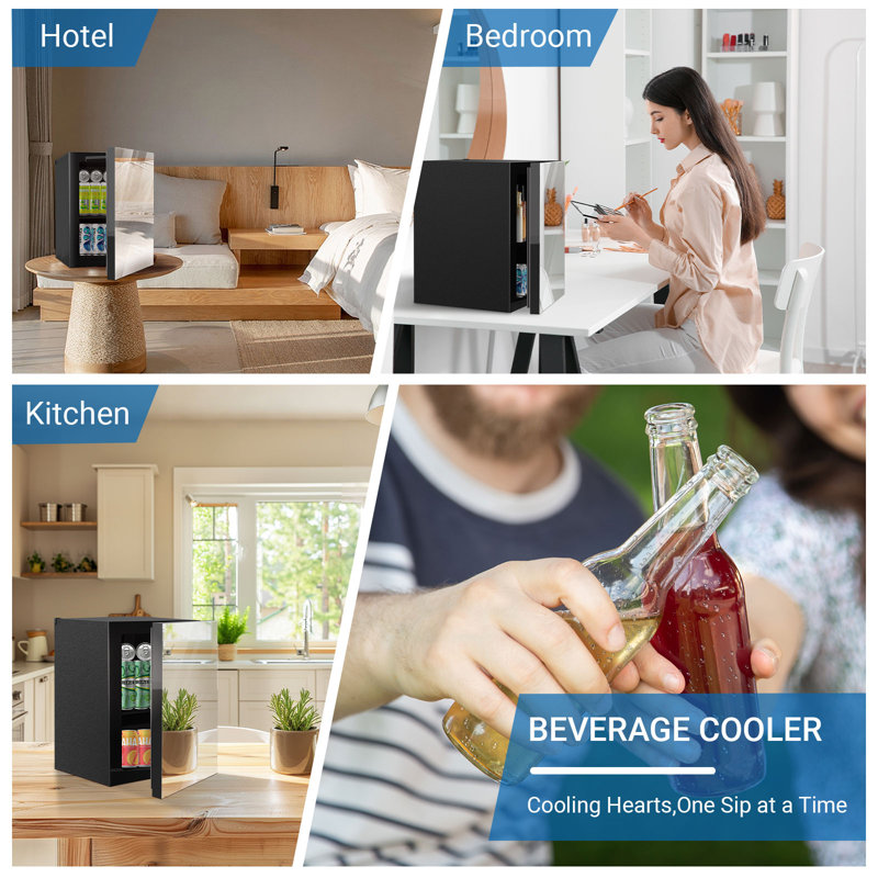 Erivess Mini Fridge, 0.9 Cu.ft/24 Can Portable Small Refrigerator, Desktop Fridge with Mirror Door for Skincare, Cosmetics, Makeup, Beverage, Compact Cooler for Bedroom, Office, Car, Dorm