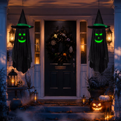 Décoration d'Halloween fantôme suspendue avec chapeau de sorcière