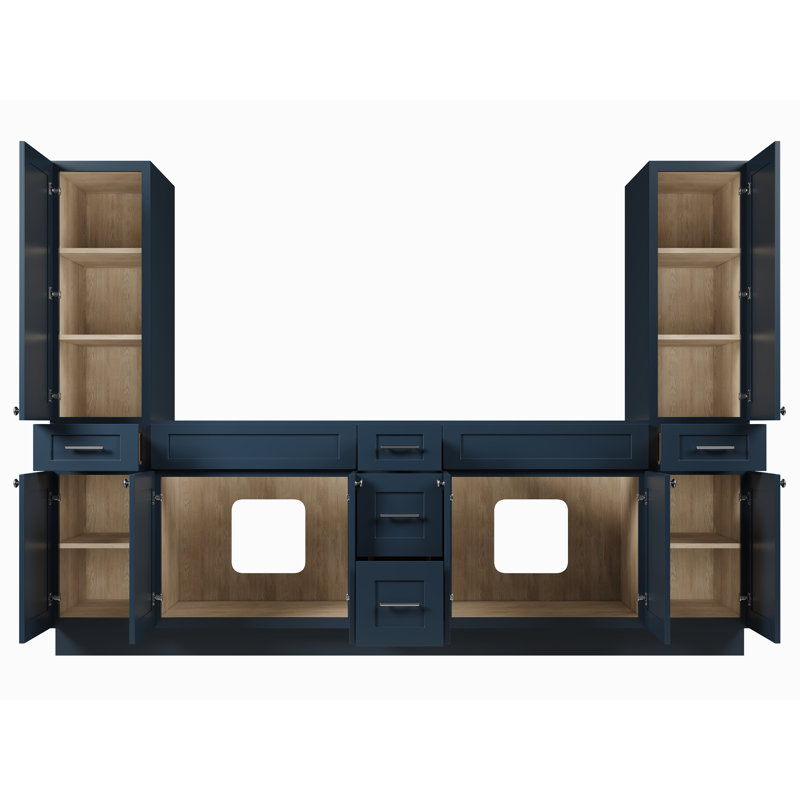 Ensemble de meuble-lavabo double 102 po avec armoire en lin Disar, Bleu