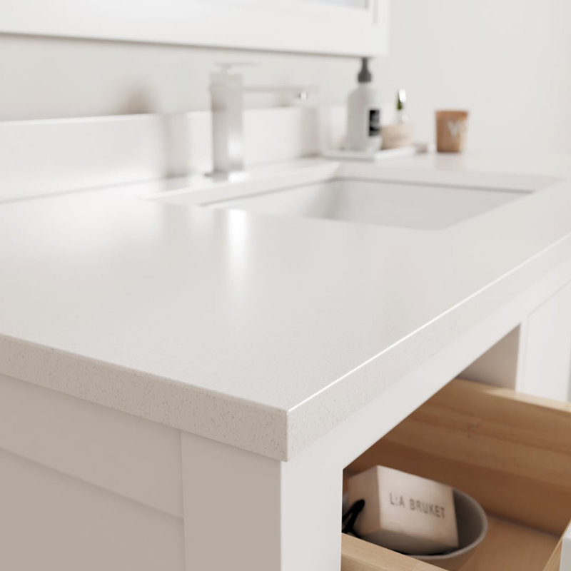 48'' Single Bathroom Vanity with Quartz Top, White, White, Chrome