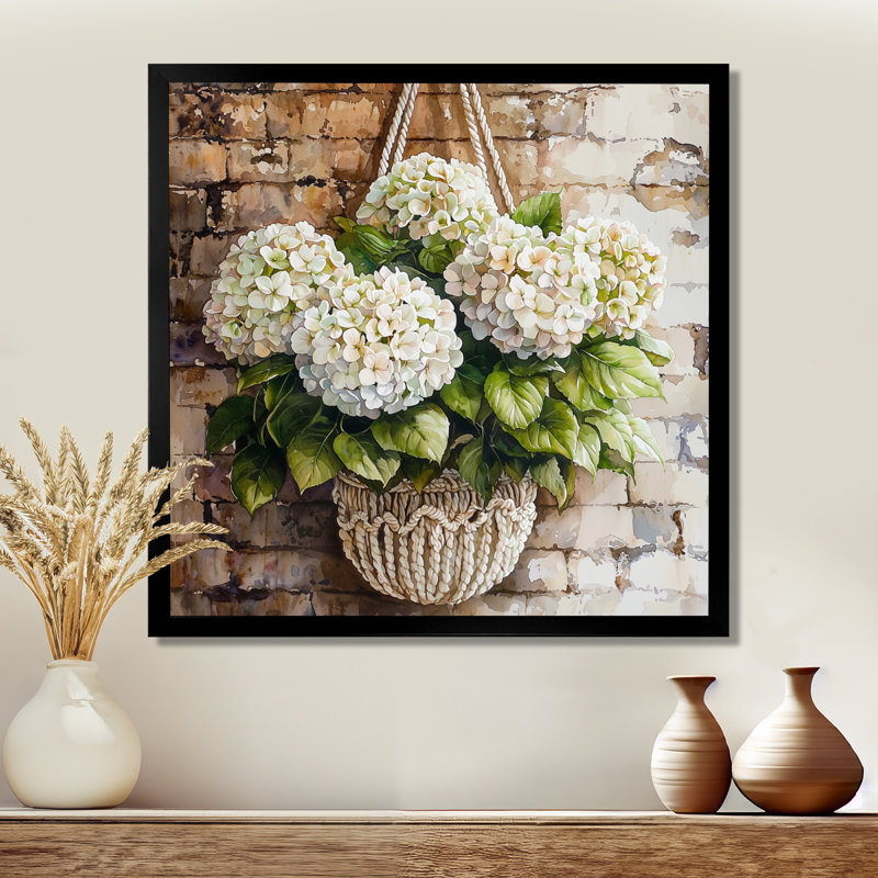 Hydrangeas In A Macrame II - Hydrangea, art mural sur toile, Reproduction encadrée d'une seule photo, Noir, noir, noir, noir