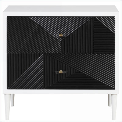 Table de chevet blanche et noire avec 2 tiroirs à fermeture automatique