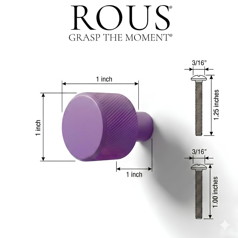 ROUS Hardware Mid Century Modern Knurled Knob, Royal (Purple)