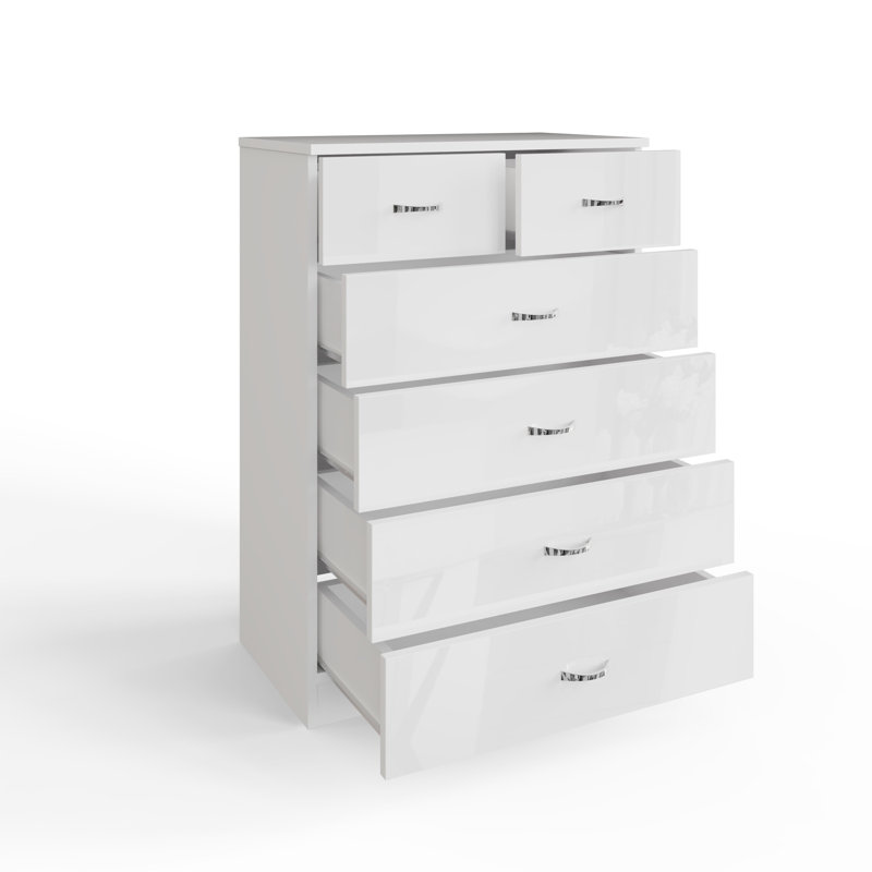 Brendle 6 Drawer Chest Of Drawers: 70cm Wide - High Gloss Front with Chrome Handles, Scratch Resistant., White