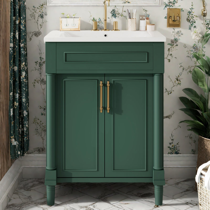 24" Bathroom Vanity With Integrated Ceramic Sink, Bathroom Cabinet With 2 Doors, Single Sink Bathroom Vanity For Small And Medium Restroom