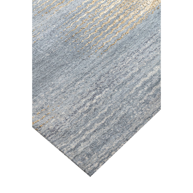Hand Knotted Abstract Area Rug in Light Blue/Gold/Gray, Rectangle 9' x 12'