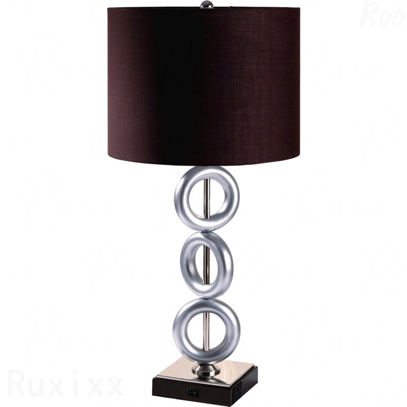 Lampe de table - structure en métal de 29 po de hauteur, finition argentée, style anneau, abat-jour rond espresso
