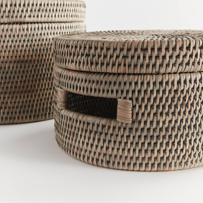 Decotis RATTAN ROUND LIDDED BOXES, Graywash