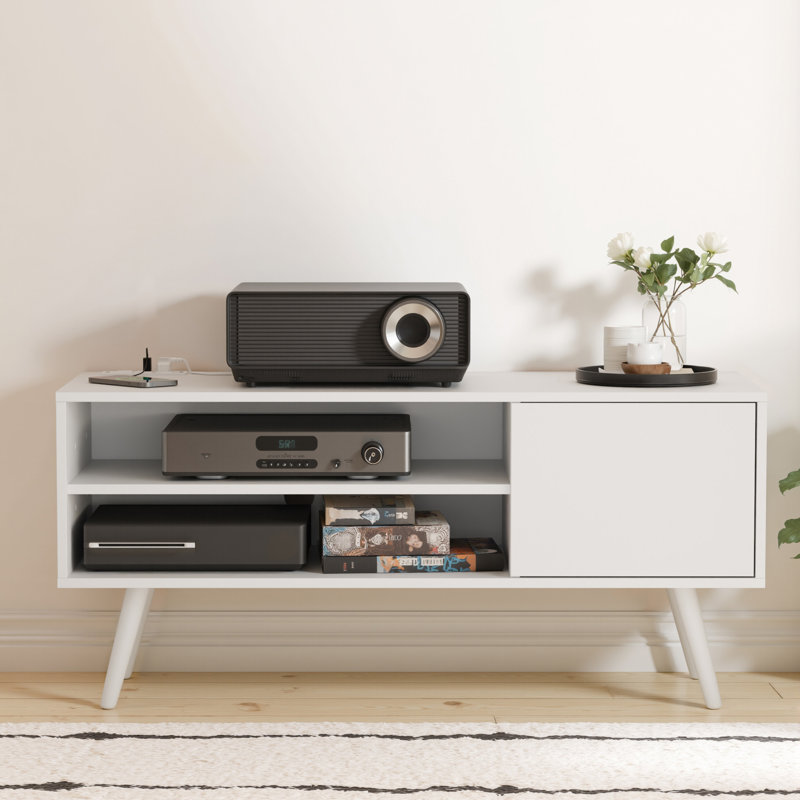 Tiream 2-Drawer Manufactured Wood TV Stand with Charging Station, White