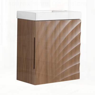 Meuble-lavabo mural avec lavabo en résine, porte simple à fermeture douce, panneau de fibres à densité moyenne