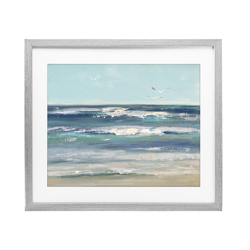 «Seagulls over Rolling Waves», reproduction sous verre encadrée, design par Sally Swatland, H 17 po x l 21 po