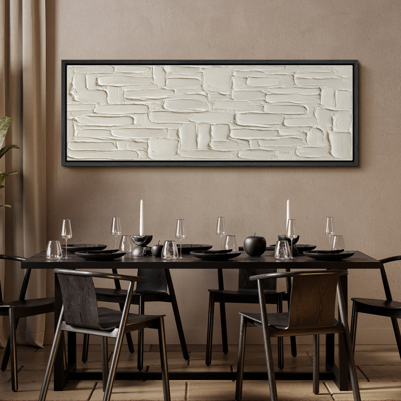 White Stone Block Pattern Wall Design Framed Canvas Master Bedroom Wall Art Work Print, Black, 20" H x 60" W