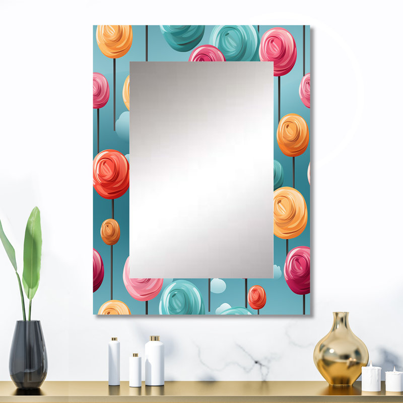 Lollipop Dream Motif IV - Miroir décoratif desserts, miroir mural traditionnel, impression sur métal, 32 po x 24 po