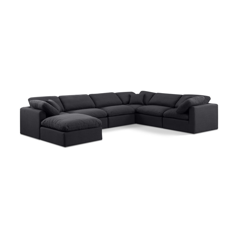 Hinami Upholstered U-Shaped Sectional Reversible, Black Linen Textured Fabric