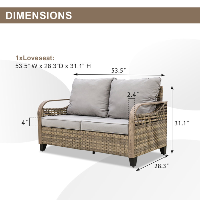 54.1'' Wide Straight Metal Loveseat with Cushions, Gray