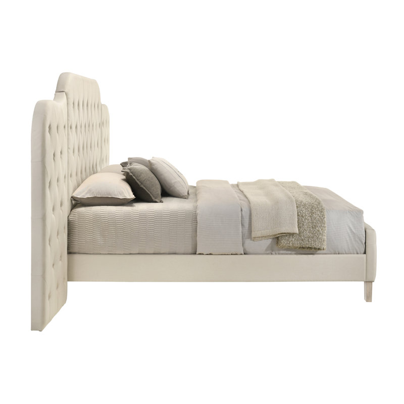 Grand lit plateforme avec grande tête de lit Veritte, lin beige