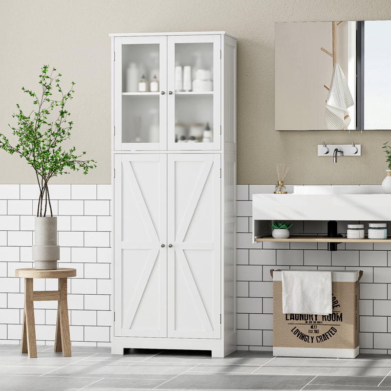 Ashea 66.9" H 4-Door Storage Cabinet with Glass Doors, White