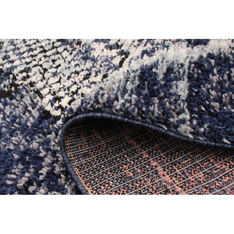 Tapis bleu foncé/ivoire/vert mosaique Stigall, Rectangle 6 pi 7 po x 9 pi 6 po
