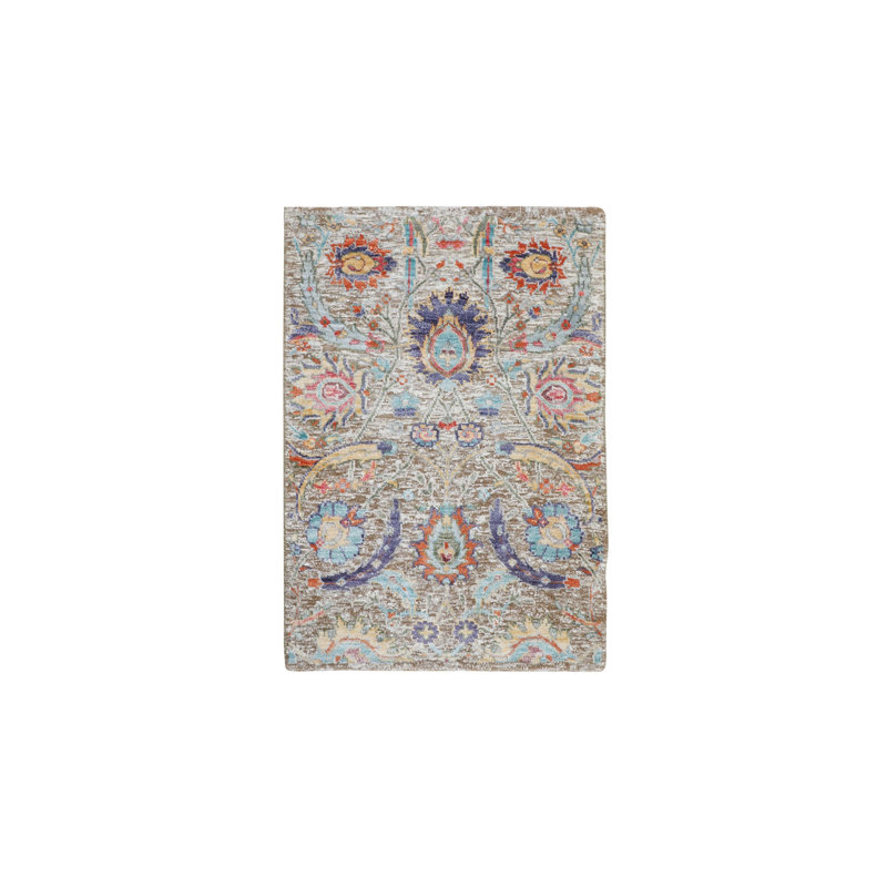 Tapis décoratif en laine de conception unique en laine brun noué à la main 2 pi 1 po x 3 pi Abdelaziz