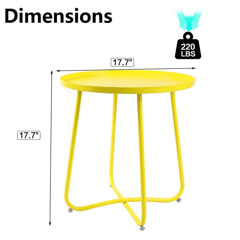 Metal Patio Table Outdoor Round Side Tables, Yellow