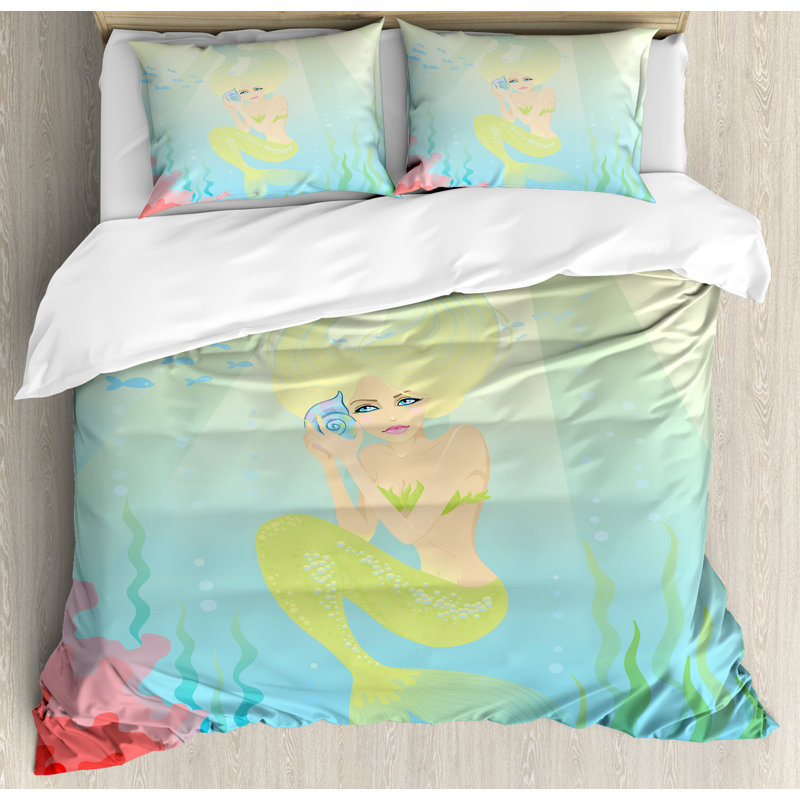 Ensemble de housse de couette sirène doux sirène couleur pastel, Très grand