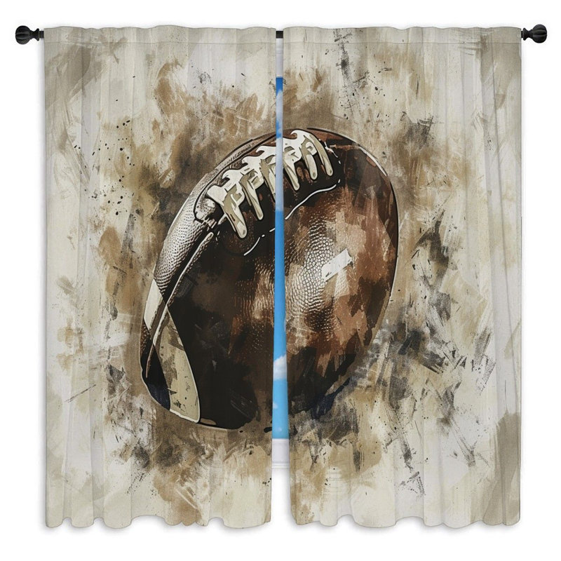 Rideaux de fenêtre de football avec drapeaux robustes et gros plan - 2 panneaux, L 40 po x L 82 po