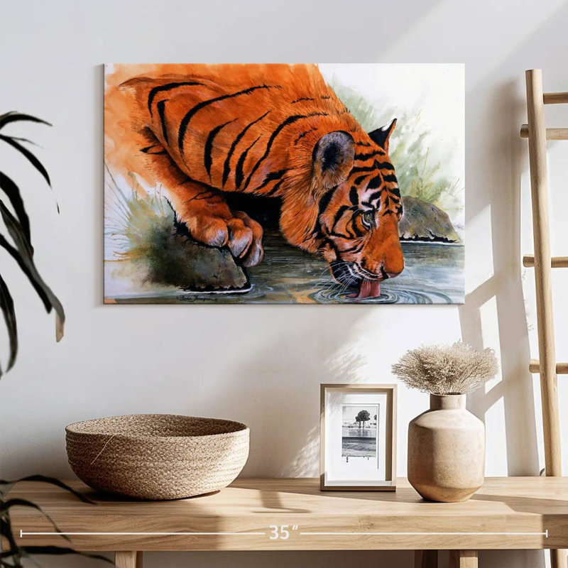 Brampt Tiger Drinking, 16" H x 24" W