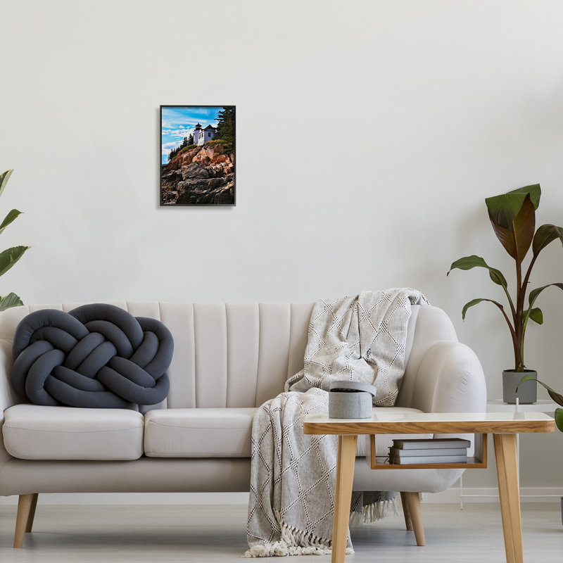 Photographie d'un phare sur une falaise sur bois par Joseph Elliott, Giclée encadrée noir minuit
