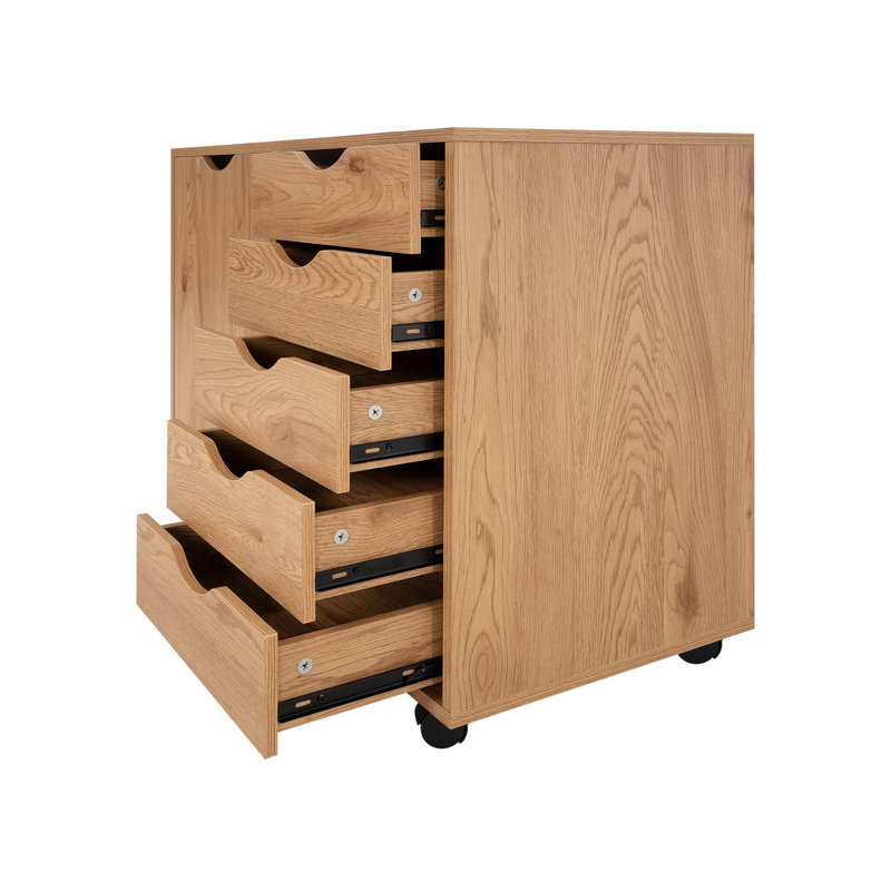 Coheman 24" Home Office Filing Cabinet with 2 Shelves, 5-Drawer Mobile Wood File Cabinet, Under Desk Rolling Storage for Documents, Clothes & Craft Supplies, Space-Saving Design
