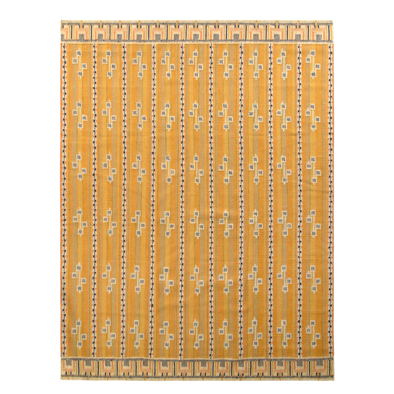 Scandinavian Hand Knotted Wool Geometric Area Rug, Rectangle 9' x 12'