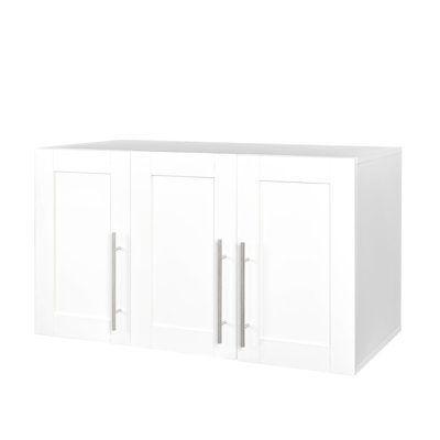 Wall - Mounted White Stackable Storage Cabinet 15.72"D X 34.86"W 19.24"H, Suitable For Bathroom And Garage With 2 Movable Partitions 6 Stop Height 19.24"H Cabinet, Use As Tv Media Stand Or Extra