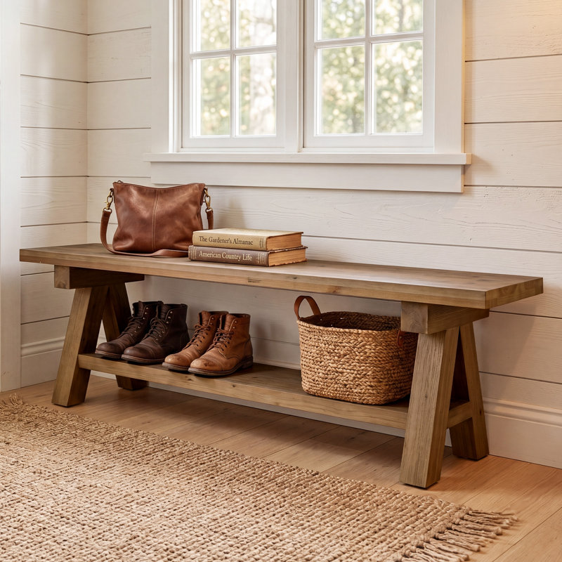 Upholstered Bench with Shelves