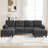 U-Shaped Sectional Sofa 103.5" Chenille Fabric Couch With Dual Chaise Lounges, Storage Pockets And Armrest Pillows For Living Room, Black-865214109