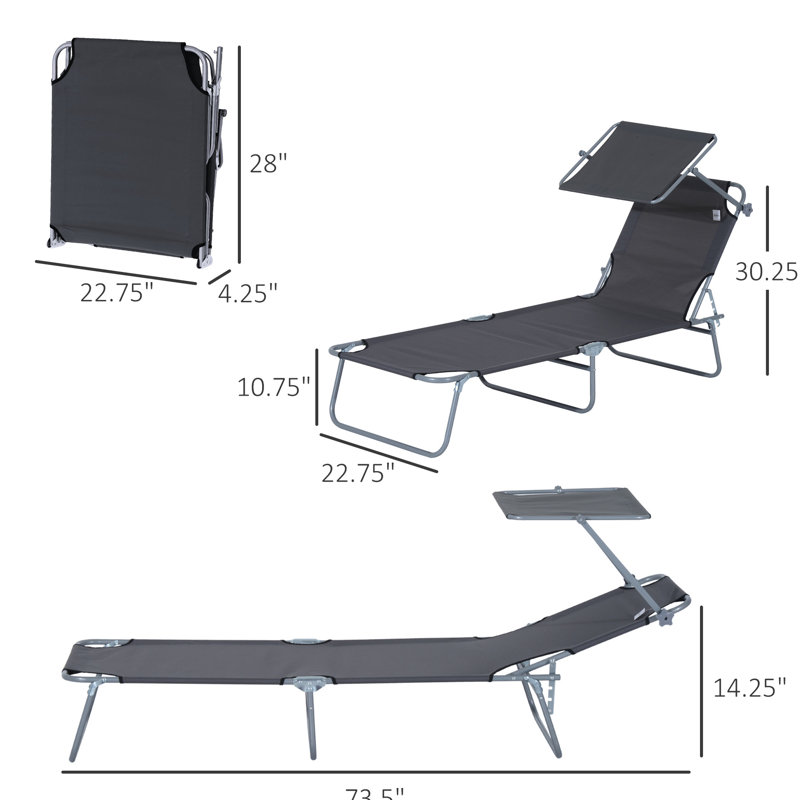 Beach Lounge With Strong Frame And Sun - Grey Stable Construction Adjustable Awning