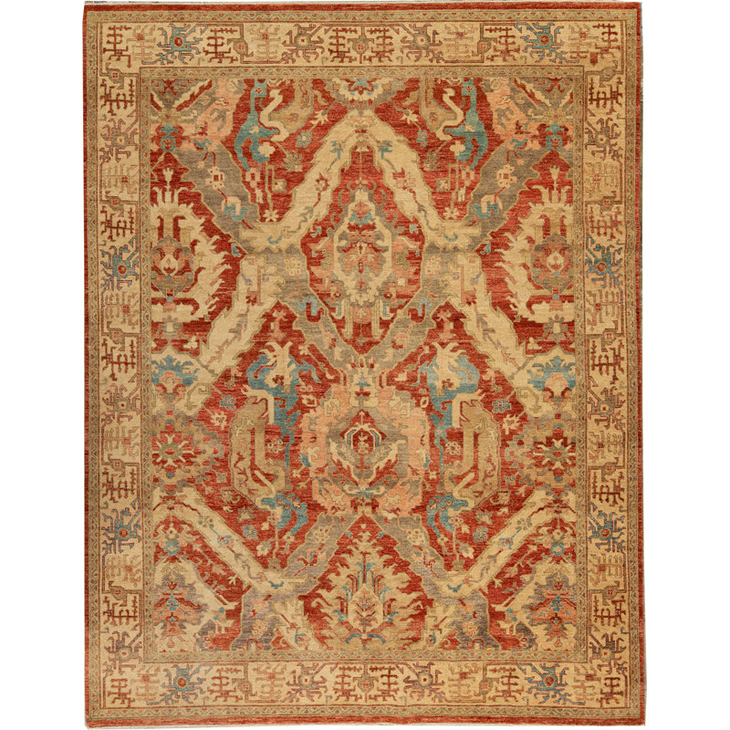 Tapis rouge et brun noué à la main de haute qualité