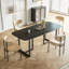 Table de salle à manger en acier au carbone avec surface en pierre noire Lauren - supporte jusqu'à 64 kg (excluant les chaises)-751016693