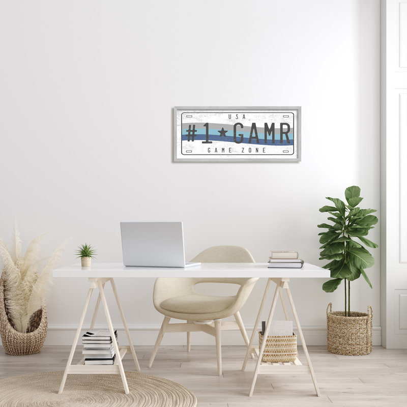 # 1 GAMR Blue Wave Rainbow Plaque de licence, ferme rustique encadrée, art texturé par Daphne Polselli, H 13 po x l 30 po