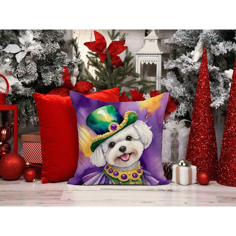 Coussin décoratif King of Mardi Gras English Springer Spaniel, Bichon frisé, Carré 18 po