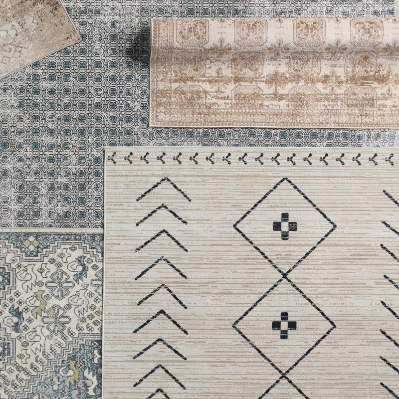 Phoebe Machine Washable Kimmons Geometric Area Rug in Tan/Cream, Runner 2'8" x 10'