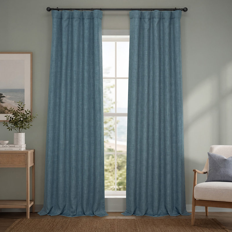 Ottis Faux Linen Room Darkening Curtain Panel, Reverie Blue, 50" W x 84" L