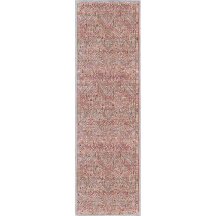 Ervin Anya Vintage Tribal Chevron Pink Beige Rust Flat-Weave Rug