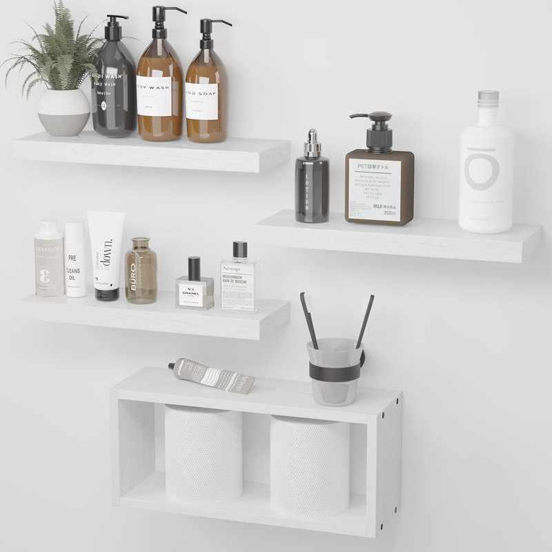 Tablette décorative en bois 4 pièces Cristle, Blanc